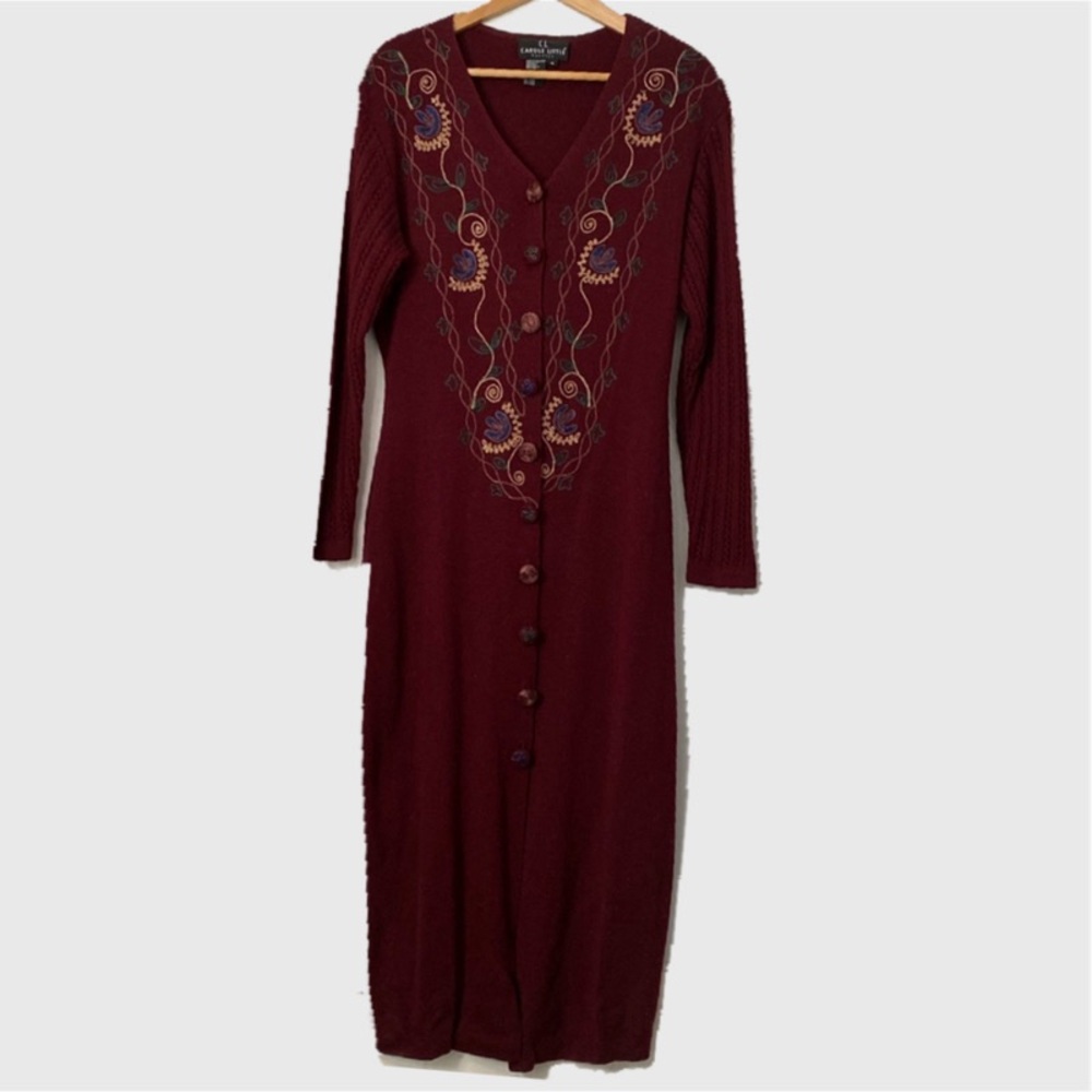 Vintage Carole Little red embroidered knit sweater dress